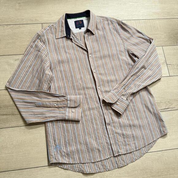 John Lennon Signature Striped Button-Up Shirt Mens L Multicolor Cotton Head Logo - Picture 1 of 9